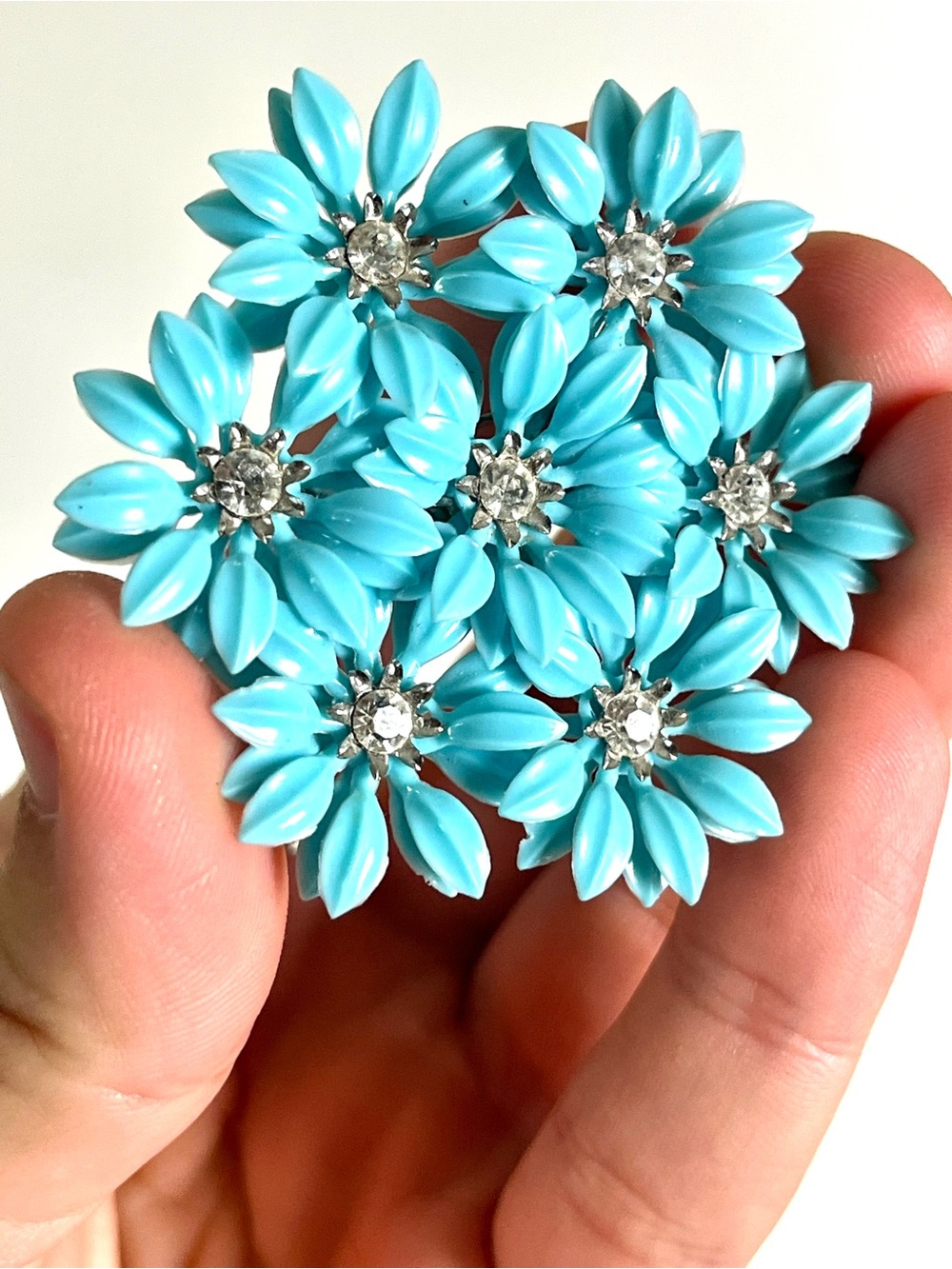1950βs Coro Baby Blue Floral Rhinestone Brooch